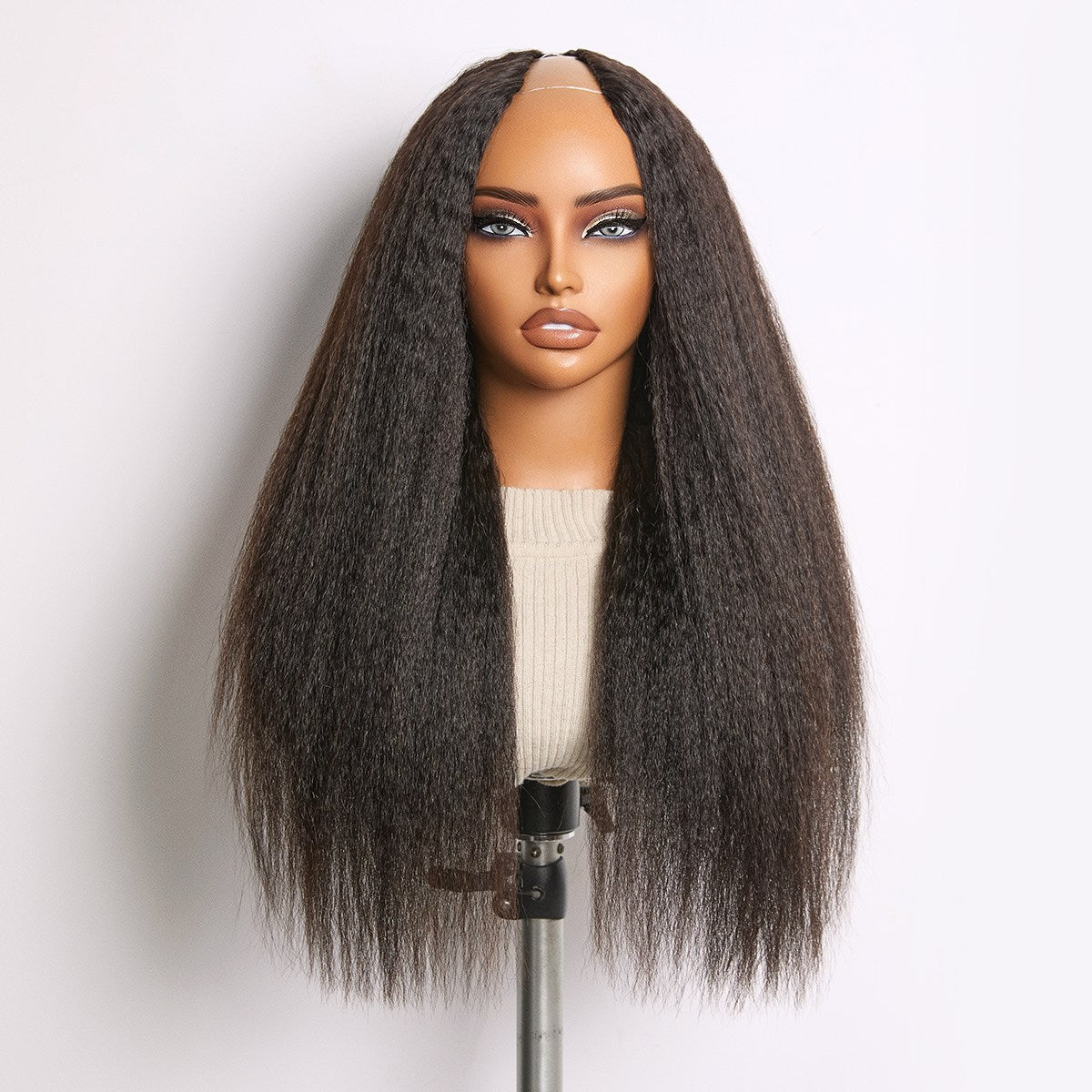 Luvme Hair True Scalp Kinky Straight V Part Glueless Human Hair Wig with Flexi-Fit Drawstring for natural look