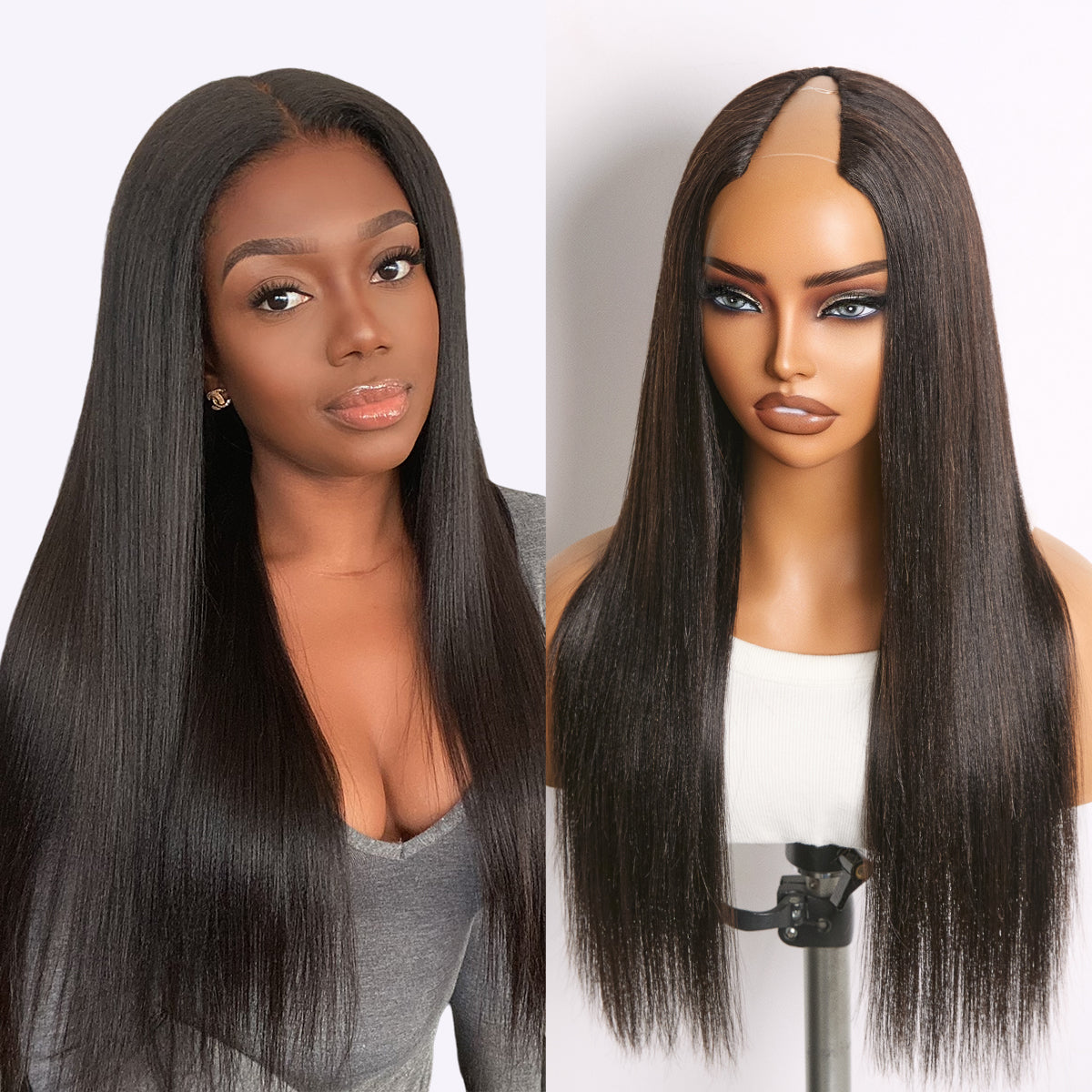 Luvme Hair True Scalp Yaki Straight Kinky Straight V Part Glueless Human Hair Wig with Flexi-Fit Drawstring