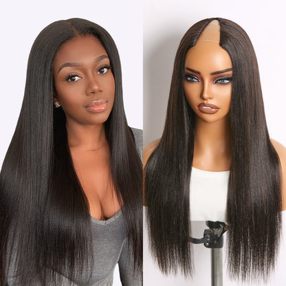 Luvme Hair True Scalp Yaki Straight Kinky Straight V Part Glueless Human Hair Wig with Flexi-Fit Drawstring
