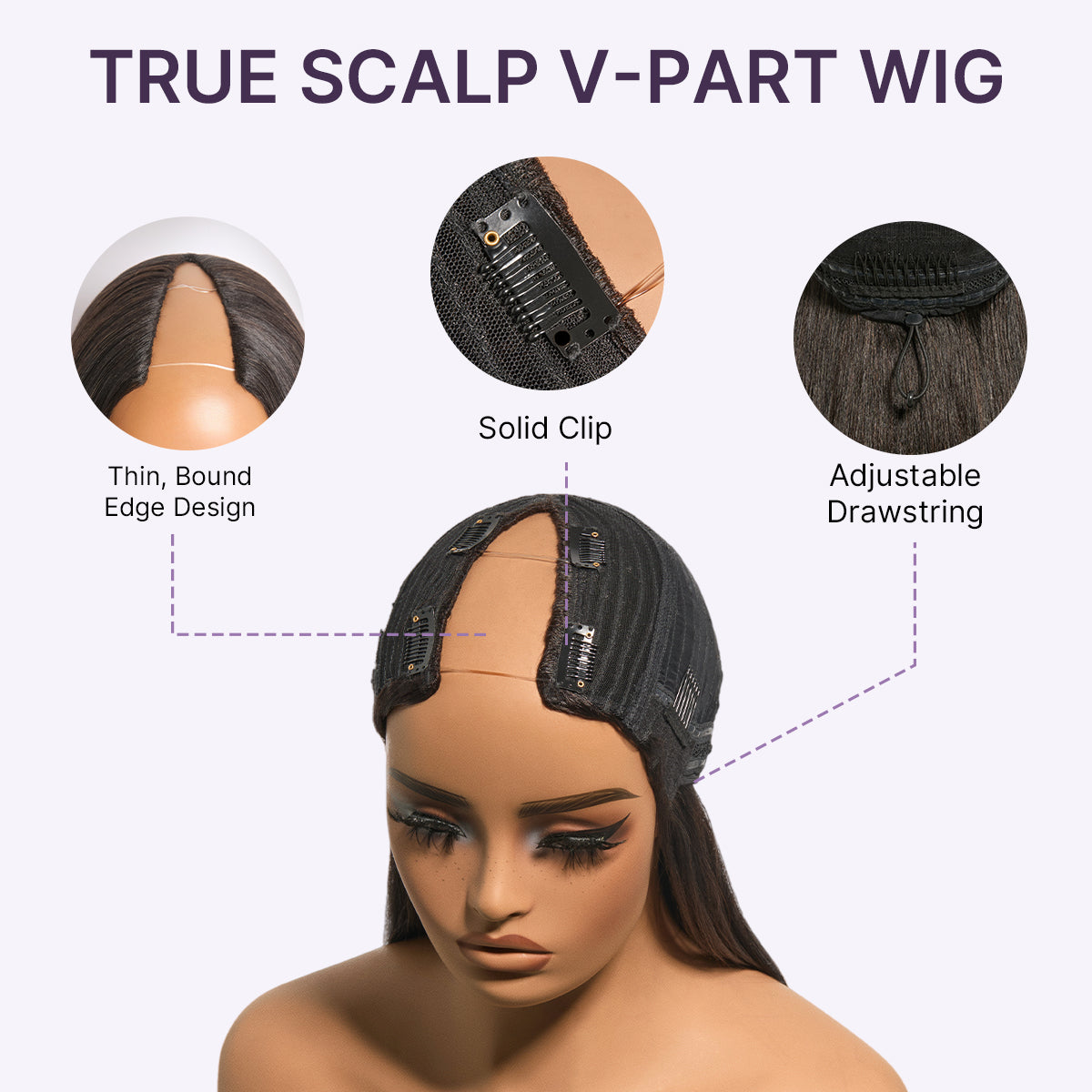 Luvme Hair True Scalp Yaki Straight Kinky Straight V Part Glueless Human Hair Wig with Flexi-Fit Drawstring attachment
