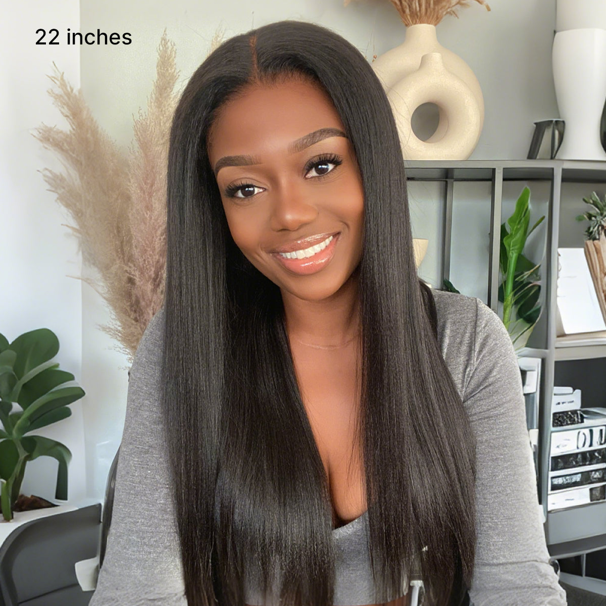 Luvme Hair True Scalp Yaki Straight Kinky Straight V Part Glueless Human Hair Wig with Flexi-Fit Drawstring system