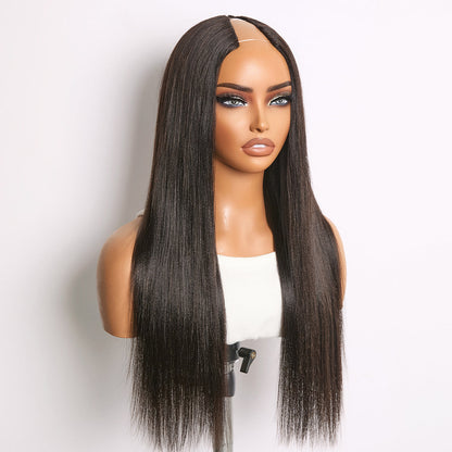 Luvme Hair True Scalp Yaki Straight Kinky Straight V Part Glueless Human Hair Wig with Flexi-Fit Drawstring
