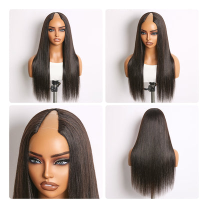 Luvme Hair True Scalp Yaki Straight Kinky Straight V Part glueless human hair wig with flexi-fit drawstring, natural hairline and volume