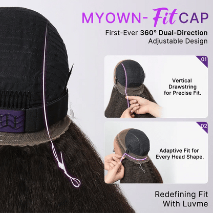 Luvme Hair MyOwn-Fit™ 360 HD Lace Body Wave Wig with natural hairline, pre-cut lace, and flexible fit on a mannequin head.