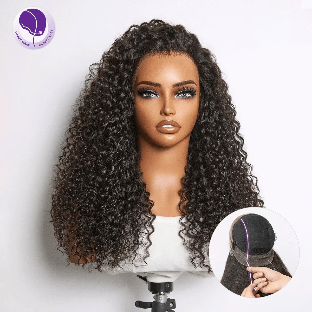 Luvme Hair MyOwn-Fit™ 360 HD lace-free water wave wig with flexi-fit, drawstring cap, and pre-cut lace for a natural look.