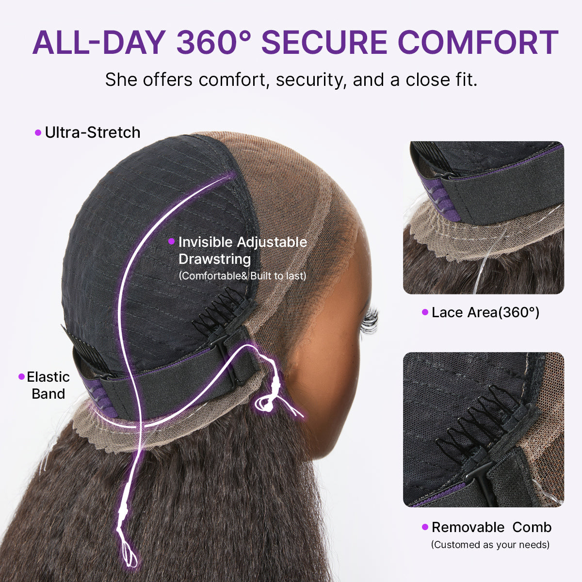 Luvme Hair MyOwn-Fit™ 360 HD lace-free water wave wig with Flexi-Fit cap and pre-cut lace, shown on a mannequin head.