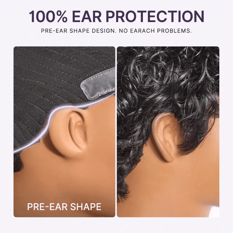 Luvme Hair black short curly glueless wig with cotton cap, natural look, ultra comfort, ideal for hair loss, easy to wear.