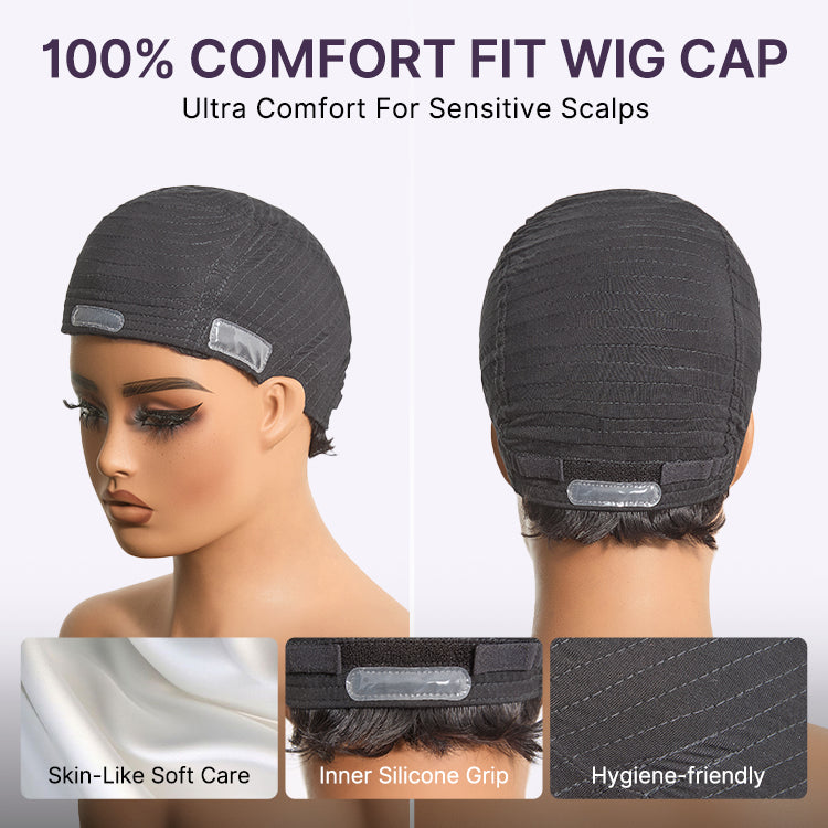 Luvme Hair natural black big curly glueless short wig with cotton cap for comfort and hair loss-friendly styling.