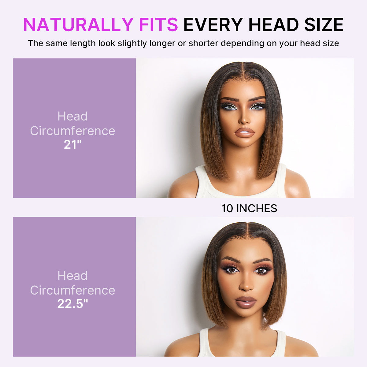Luvme All-Day Comfort™ ombre brown bob wig with HD lace, blunt cut, 7x6 closure, glueless, silky texture, pre-cut lace.