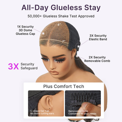 Luvme All-Day Comfort™ Ombre Brown Silky Blunt Cut Bob Wig with 7x6 HD Lace Closure and pre-cut lace, glueless fit.