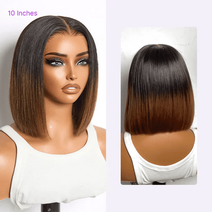 Luvme All-Day Comfort™ Ombre Brown Silky Blunt Cut Bob HD Lace Wig with 7x6 Closure and pre-cut lace, glueless style.