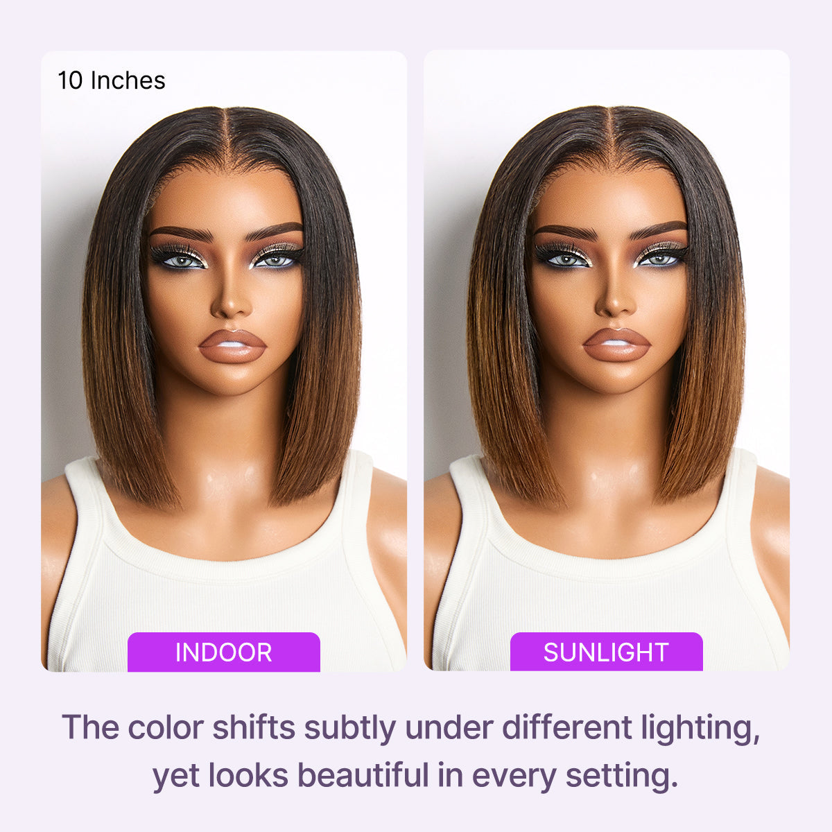 Luvme All-Day Comfort™ Ombre Brown Silky Blunt Cut Bob Wig with 7x6 HD Lace Closure, glueless, pre-cut lace, natural parting.