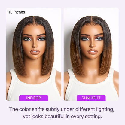 Luvme All-Day Comfort™ Ombre Brown Silky Blunt Cut Bob Wig with 7x6 HD Lace Closure, glueless, pre-cut lace, natural parting.
