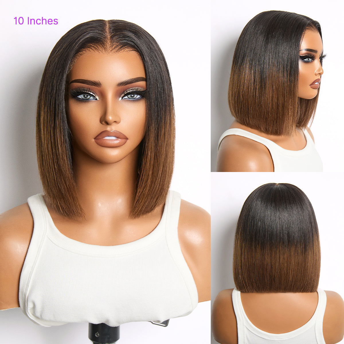 Luvme All-Day Comfort™ wig with ombre brown silky blunt cut bob, HD lace, 7x6 closure, glueless, pre-cut lace for natural look