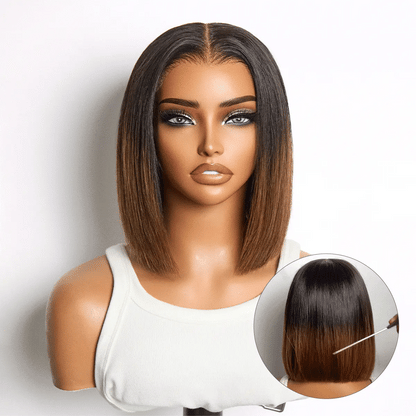 Luvme All-Day Comfort™ Ombre Brown Blunt Cut Bob Wig with HD lace, glueless 7x6 closure, silky hair, pre-cut lace.