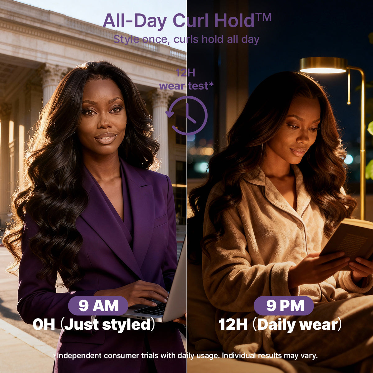 Luvme Hair All-Day Curl Hold™ Premier Grade SilkShield™ long lace wig with loose waves, pre-cut HD lace, glueless design.