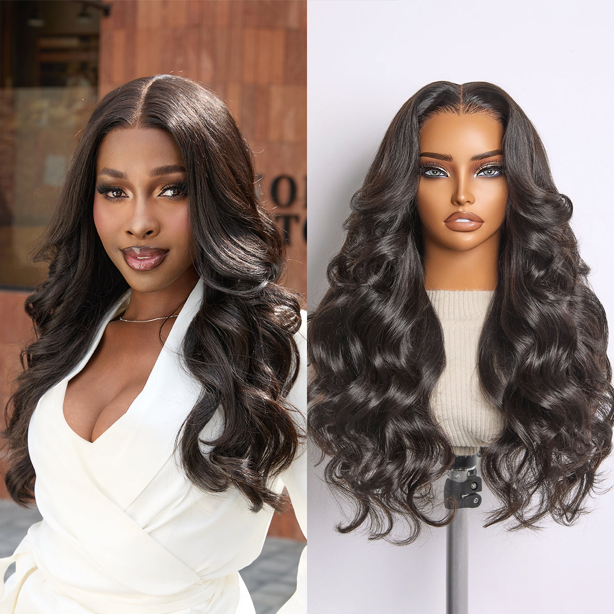 Luvme Hair All-Day Curl Hold™ long lace wig with loose waves, pre-cut HD lace, and glueless design showcasing natural hair texture.
