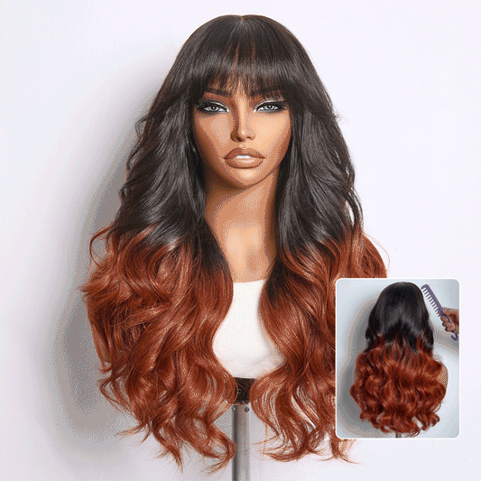 Luvme Hair ombre reddish brown loose wave lace closure wig with bangs, glueless 5x5 closure, pre-cut lace for easy wear