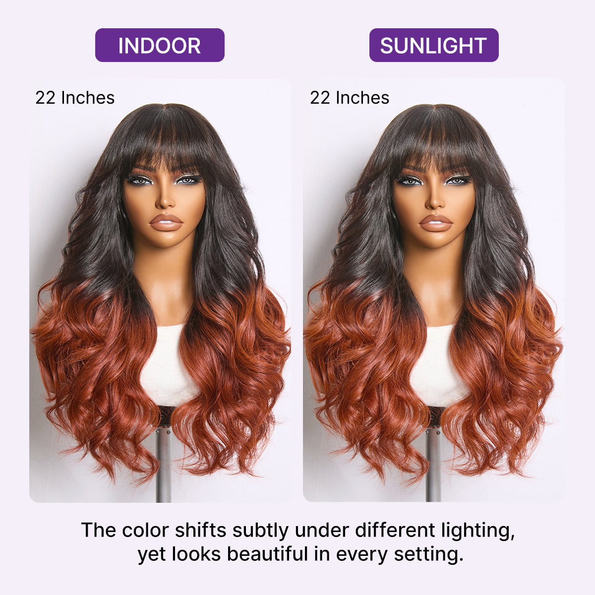 Luvme Hair ombre reddish brown loose wave lace closure wig with bangs, glueless 5x5 closure, pre-cut lace, natural style