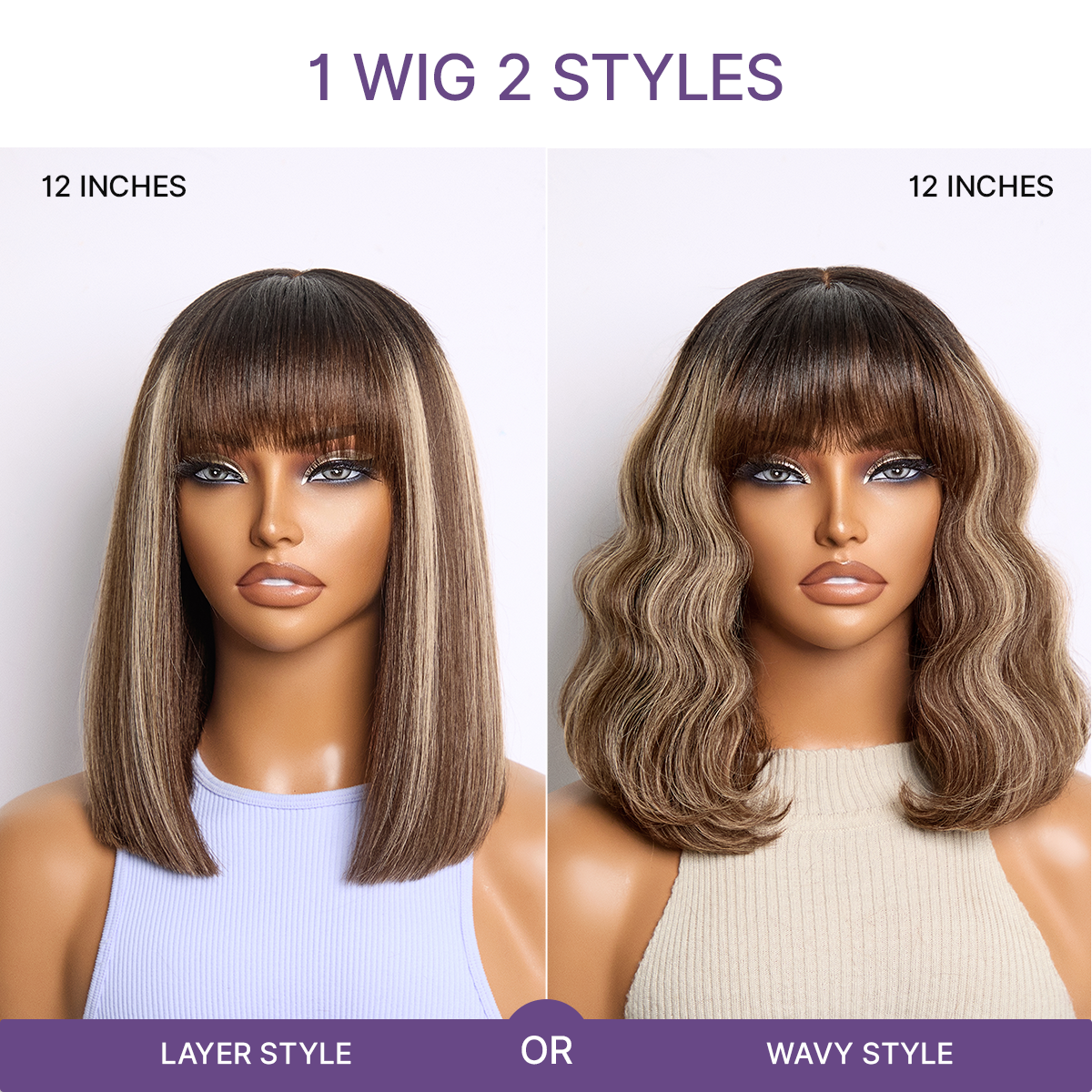 Luvme Hair honey blonde highlight yaki blunt cut bob wig with bangs, glueless lace, minimalistic style, beginner-friendly hairpiece