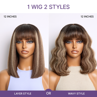 Luvme Hair honey blonde highlight yaki blunt cut bob wig with bangs, glueless lace, minimalistic style, beginner-friendly hairpiece