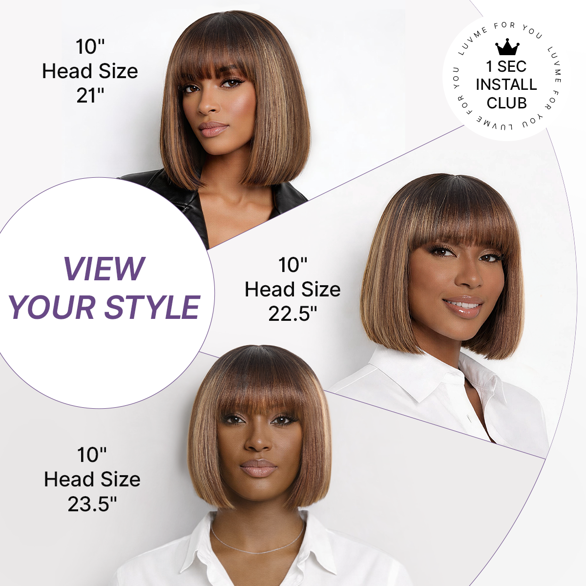 Honey blonde highlight Yaki blunt cut bob wig with bangs, glueless lace, minimalist style, from Luvme Hair.