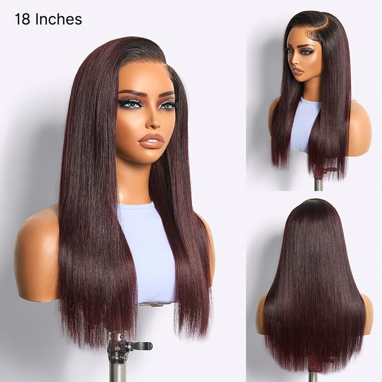Luvme All-Day Comfort Wig in rich dark plum with bone straight texture, 180% density, HD lace, baby hair, and pre-cut 7x6 closure