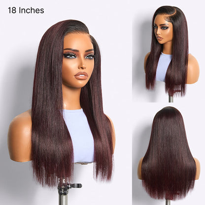 Luvme All-Day Comfort Wig in rich dark plum with bone straight texture, 180% density, HD lace, baby hair, and pre-cut 7x6 closure