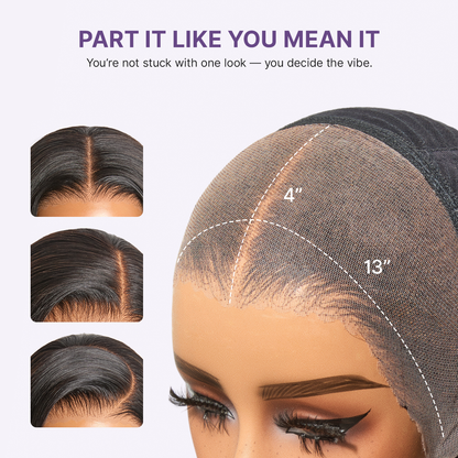 Luvme Hair PreMax Super Natural glueless lace frontal wig with layered face-framing, silky straight human hair, 13x4 lace front.