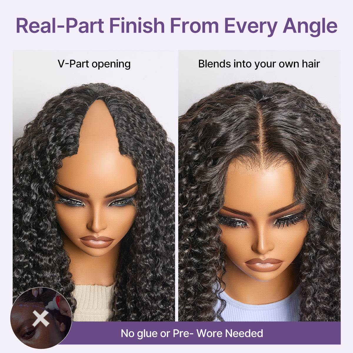 Luvme Hair Burmese Curly V Part Glueless Human Hair Wig with Flexi-Fit Drawstring, natural curly hair style