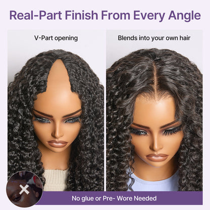 Luvme Hair Burmese Curly V Part Glueless Human Hair Wig with Flexi-Fit Drawstring, natural curly hair style
