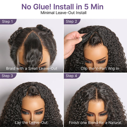 Luvme Hair Burmese Curly V Part Glueless Human Hair Wig with flexi-fit drawstring, showcasing the curly wig on a mannequin head.