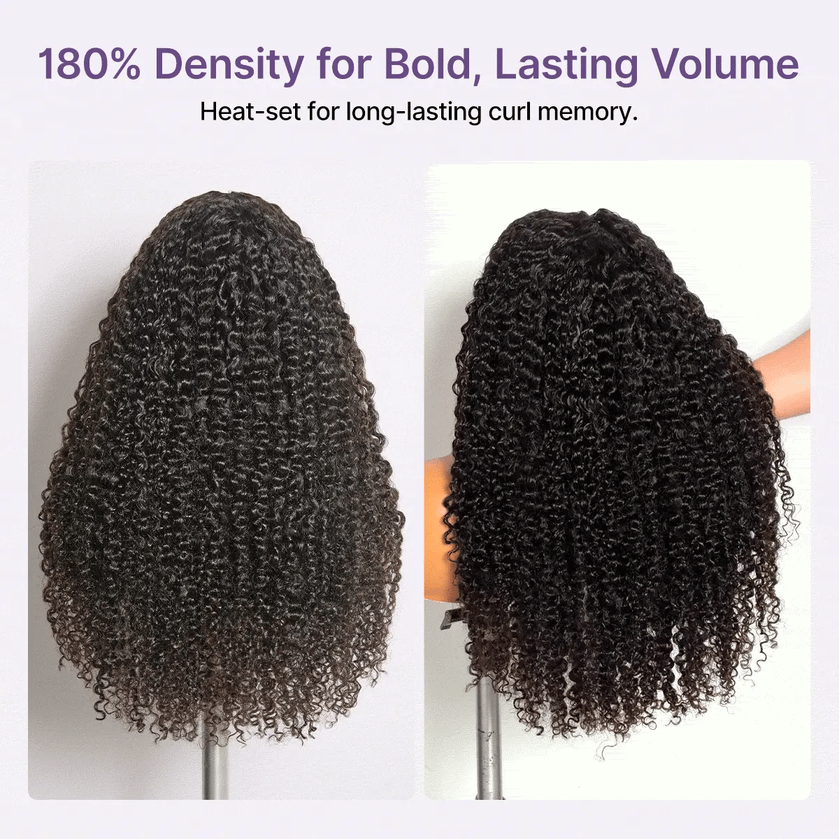 Luvme Hair True Scalp Burmese Curly V Part Glueless Human Hair Wig with Flexi-Fit Drawstring system, showcasing the curly wig on a mannequin head.