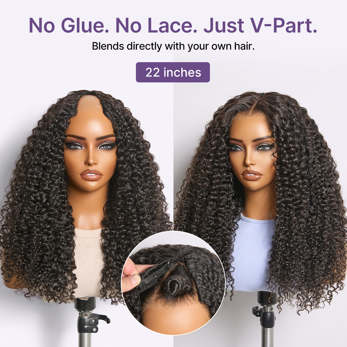 Luvme Hair Burmese Curly V Part Glueless Human Hair Wig with flexi-fit drawstring for natural styling and comfortable fit