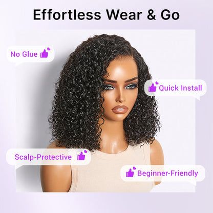Luvme Hair 180% density kinky curly 7x6 HD lace closure wig with pre-cut lace and flexi-fit drawstring cap on a mannequin head.