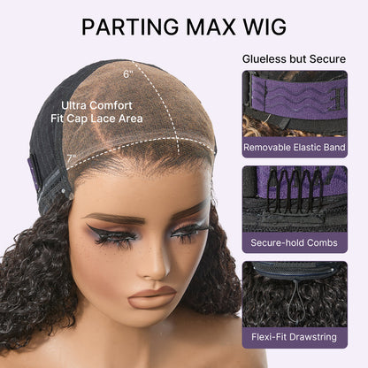 Luvme Hair 180% density kinky curly HD lace wig with 7x6 closure, pre-cut lace, glueless cap, flexible fit, and drawstring adjustment