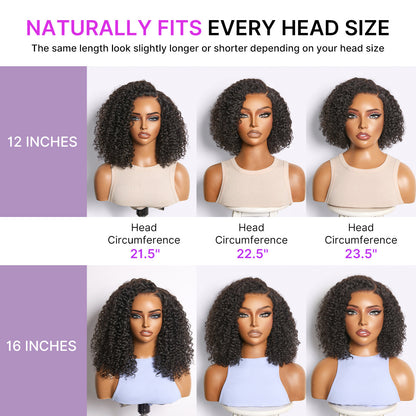 Luvme Hair 180% density kinky curly 7x6 HD lace closure wig with pre-cut lace and flexi-fit drawstring cap, natural parting