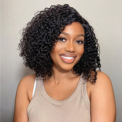 Luvme Hair 180% density kinky curly 7x6 closure HD lace wig with pre-cut lace and flexi-fit drawstring cap on a mannequin head.