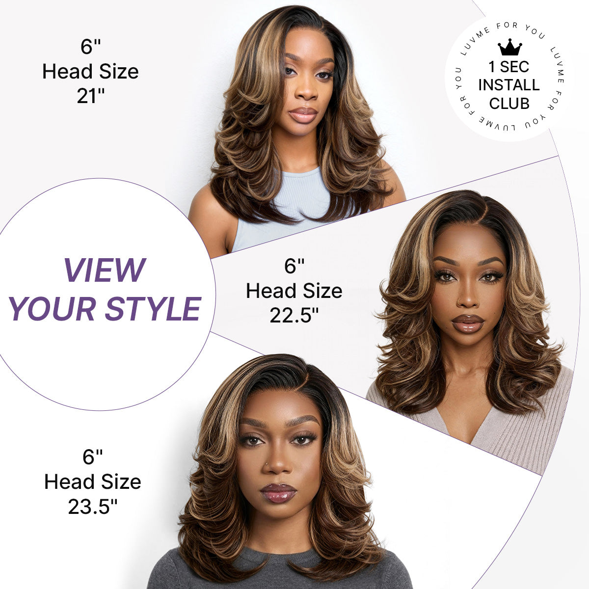 Luvme Hair caramel brown layered wavy lace wig with highlights, glueless HD minimalistic design, pre-cut for easy wear