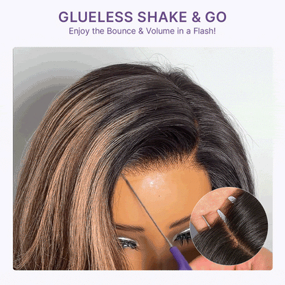 Caramel brown layered wavy lace wig by Luvme Hair, glueless HD minimalistic design with pre-cut style and natural highlights.