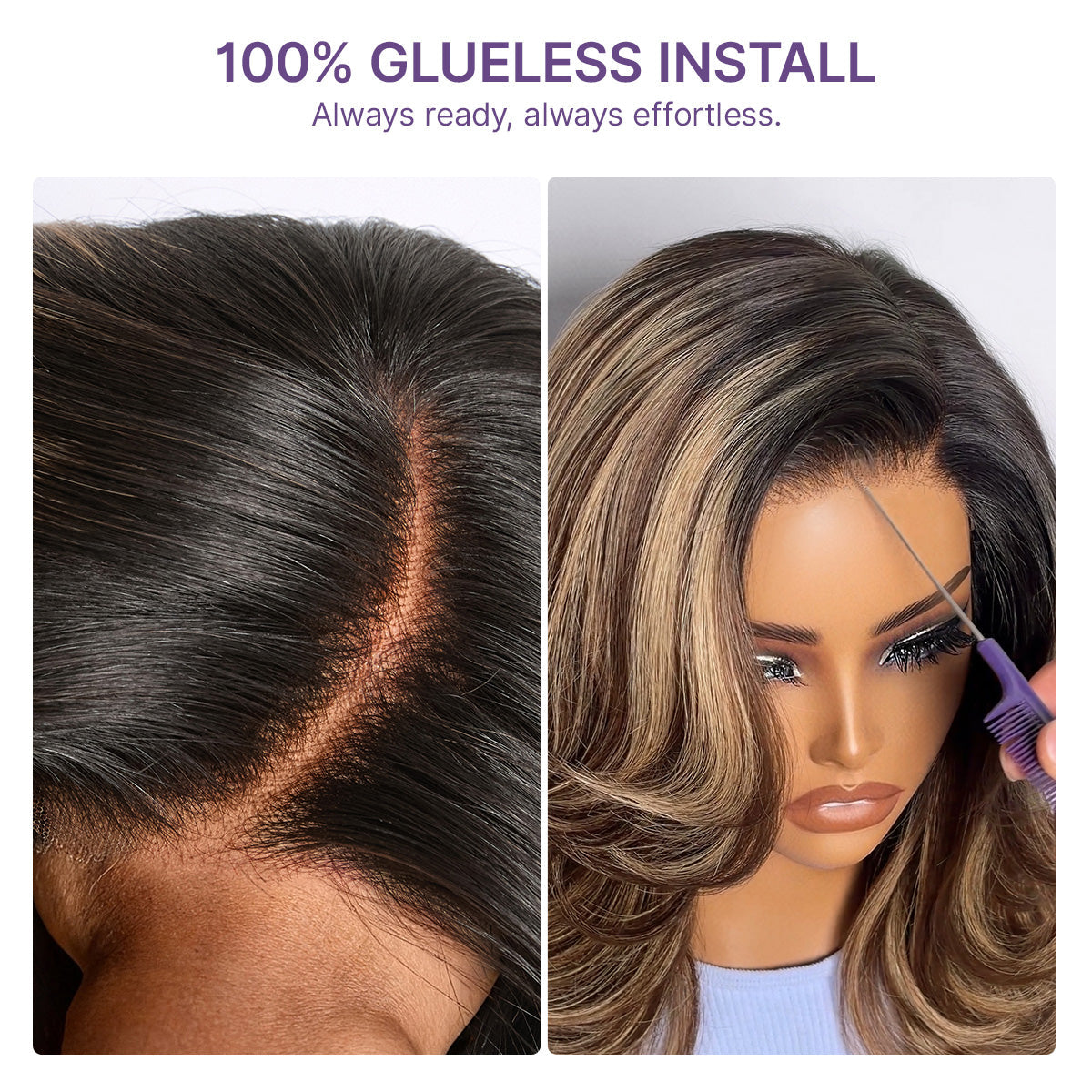Caramel brown layered wavy lace wig by Luvme Hair featuring a glueless HD minimalistic design and pre-cut style.