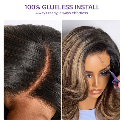 Caramel brown layered wavy lace wig by Luvme Hair featuring a glueless HD minimalistic design and pre-cut style.