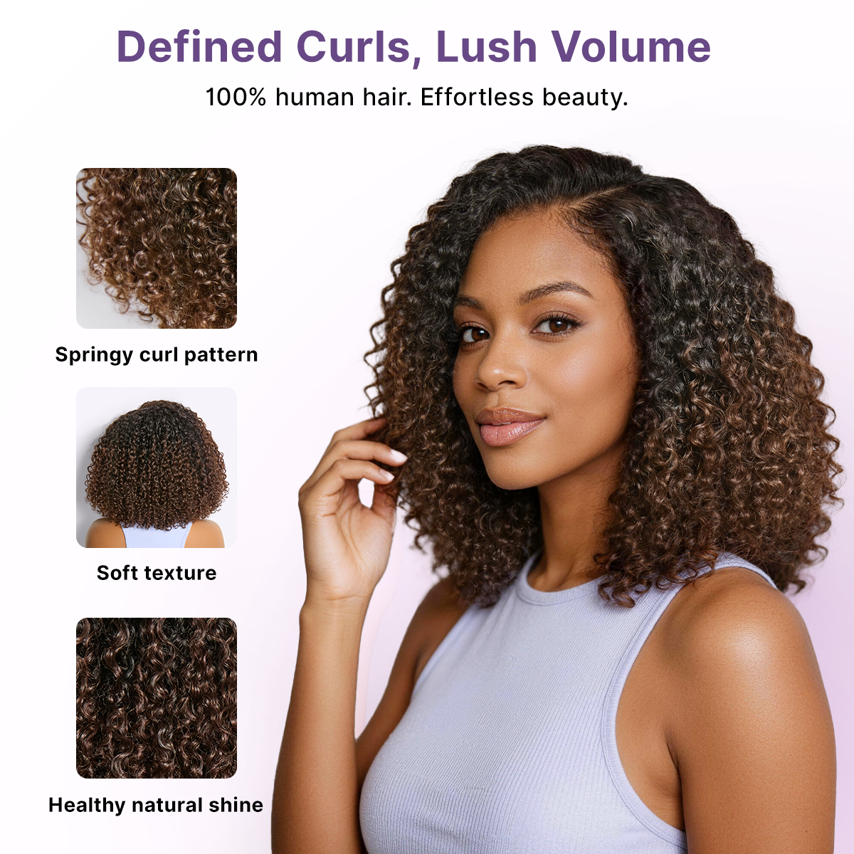 Luvme Hair Wear & Go Ombre Brown Fluffy Curly 5x5 HD Lace Closure Wig with pre-cut lace and 180% density