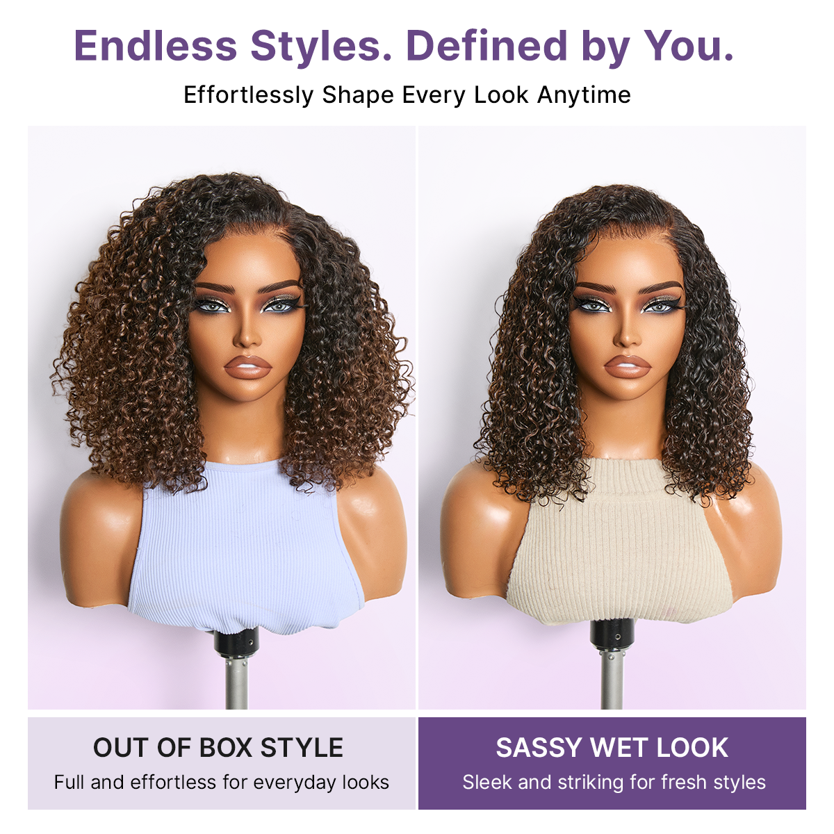 Luvme Hair Wear & Go Ombre Brown Fluffy Curly 5x5 HD lace wig with pre-cut lace, 180% density, glueless closure