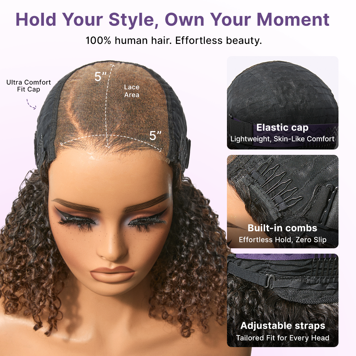 Luvme Hair Wear & Go Ombre Brown Fluffy Curly 5x5 HD lace wig with pre-cut lace, 180% density, glueless closure, natural style