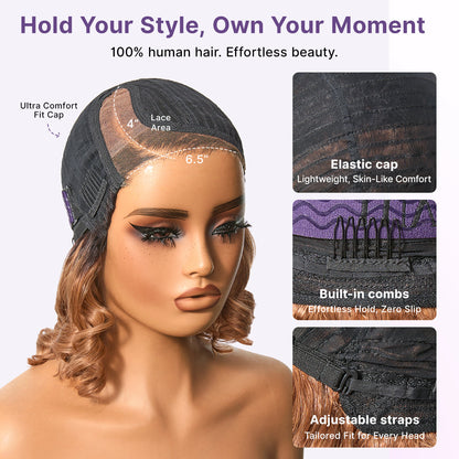 Luvme Hair dark root ombre brown lace wig with loose waves, bouncy and natural, featuring a minimalistic HD lace for a seamless look