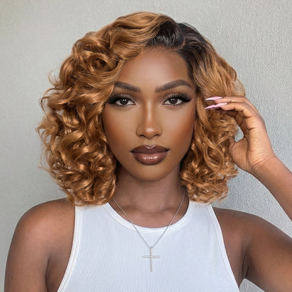 Dark root ombre brown lace wig with loose waves, bouncy style, minimal HD lace, ready-to-wear, from Luvme Hair.