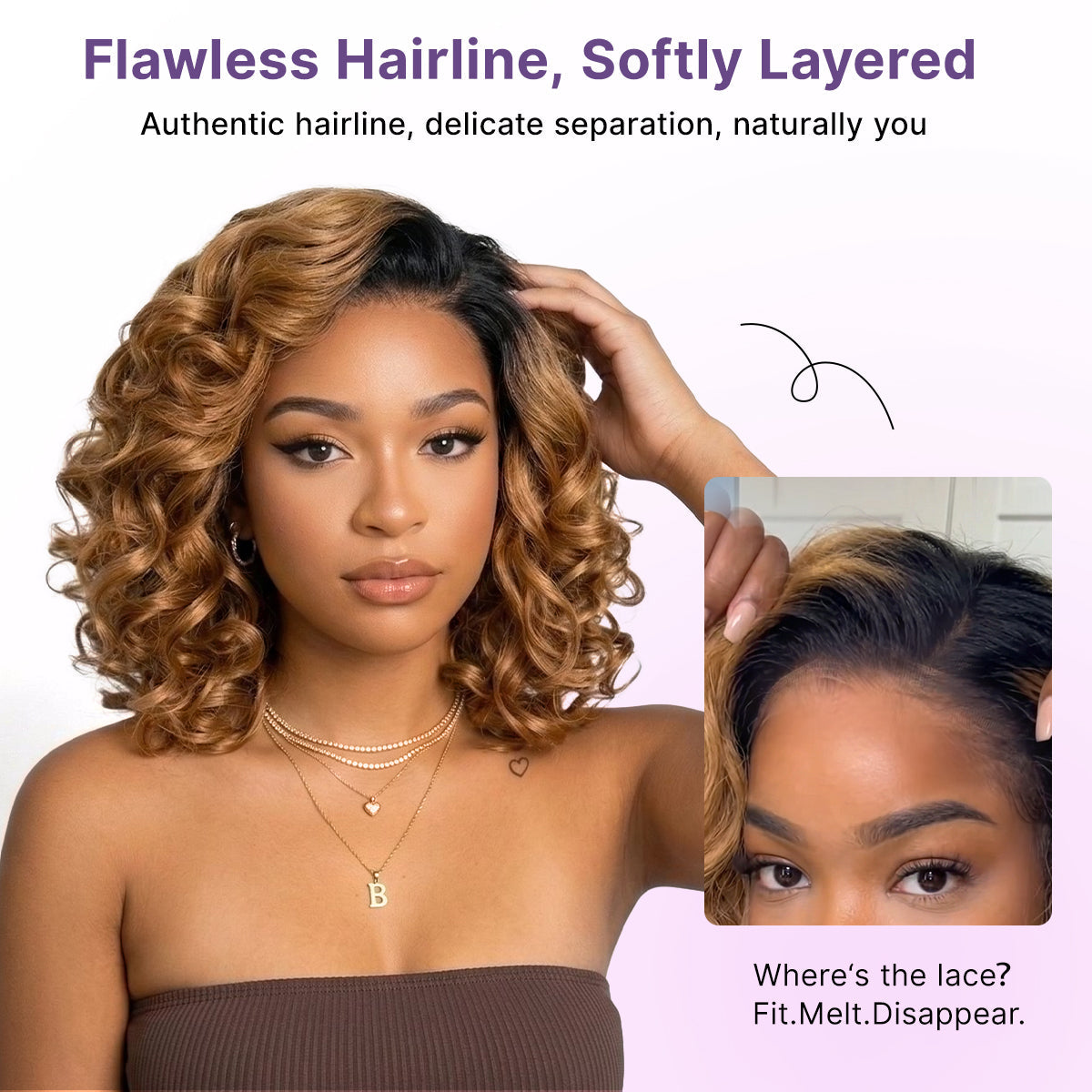 Luvme Hair dark root ombre brown lace wig with loose waves, bouncy and natural, ready-to-wear, glueless HD lace wig for mature style