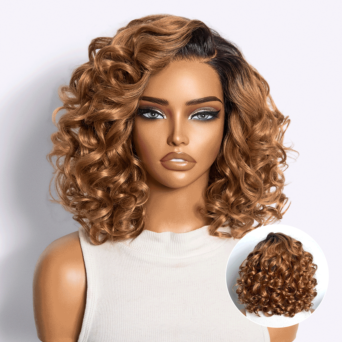 Luvme Hair dark root ombre brown lace wig with loose waves, bouncy texture, minimalistic design, ready-to-wear, glueless fit