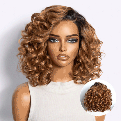 Luvme Hair dark root ombre brown lace wig with loose waves, bouncy texture, minimalistic design, ready-to-wear, glueless fit